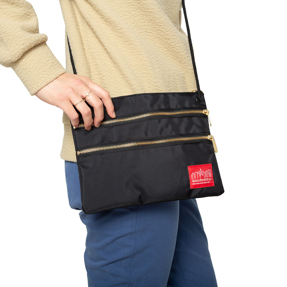 Triple Zipper Label Pouch With Woven Label (MD) BLK/GLD - Manhattan Portage