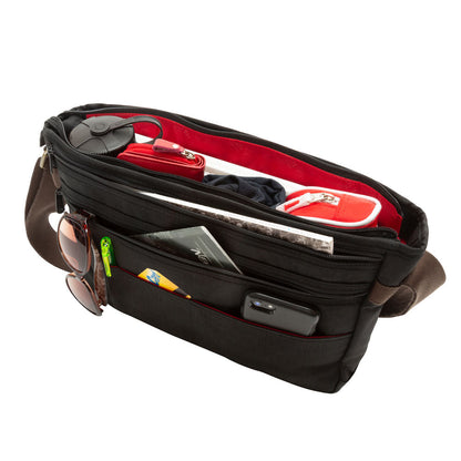 Waxed Nylon Sheridan Shoulder Bag (L) W/Back Zipper Black - Manhattan Portage