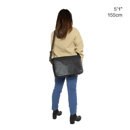 Waxed Nylon Sheridan Shoulder Bag (L) W/Back Zipper Black - Manhattan Portage