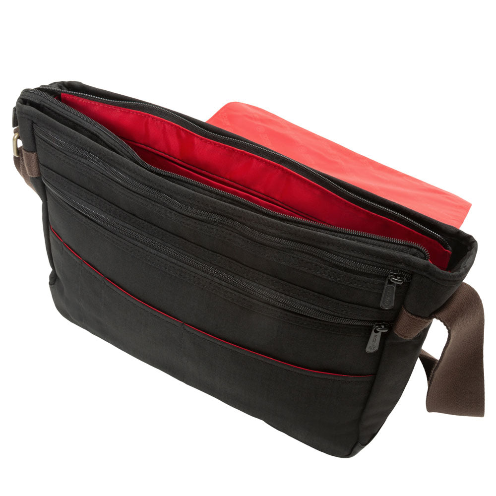 Waxed Nylon Sheridan Shoulder Bag (L) W/Back Zipper Black - Manhattan Portage