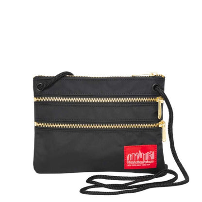 Triple Zipper Label Pouch With Woven Label (SM) BLK/GLD - Manhattan Portage