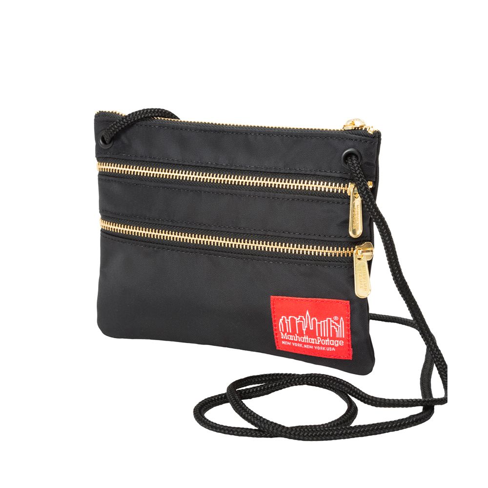 Triple Zipper Label Pouch With Woven Label (SM) BLK/GLD - Manhattan Portage