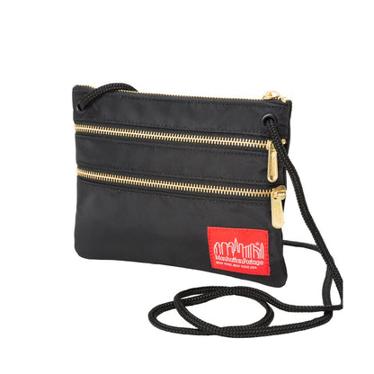 Triple Zipper Label Pouch With Woven Label (SM) BLK/GLD - Manhattan Portage
