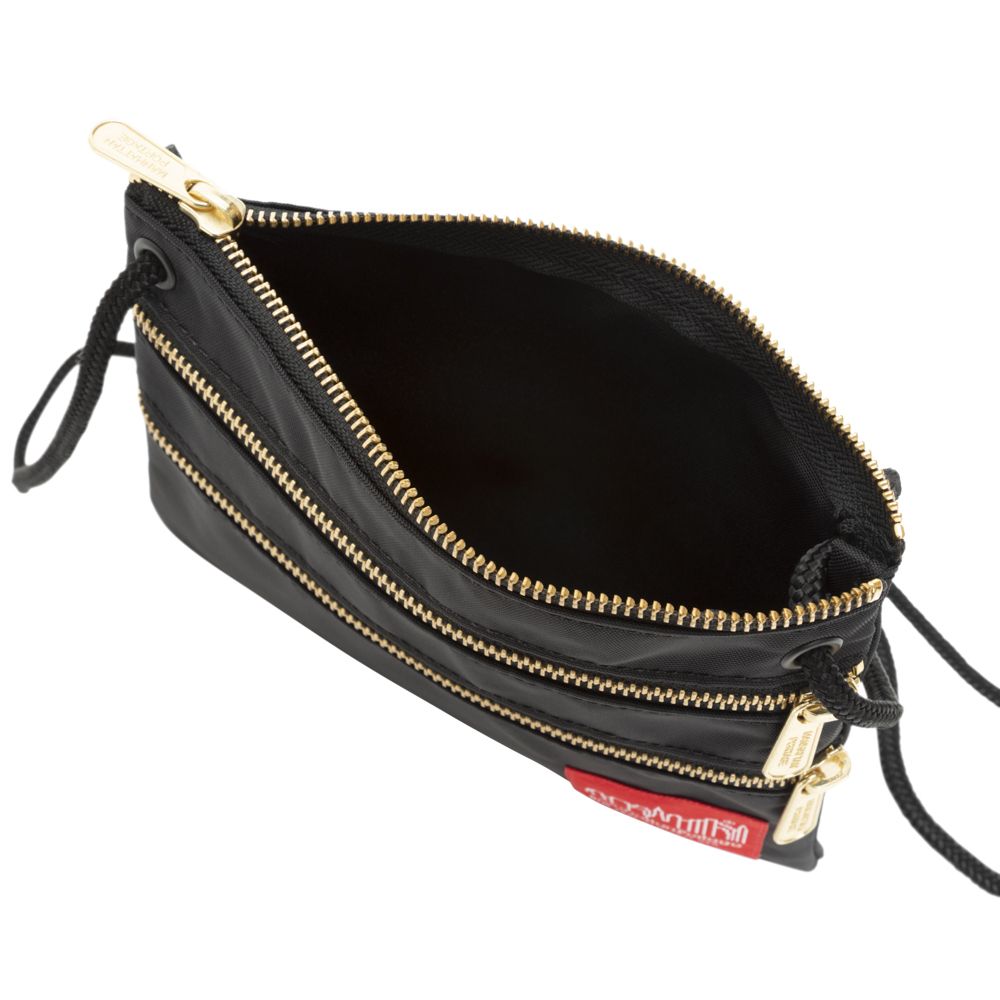 Triple Zipper Label Pouch With Woven Label (SM) BLK/GLD - Manhattan Portage