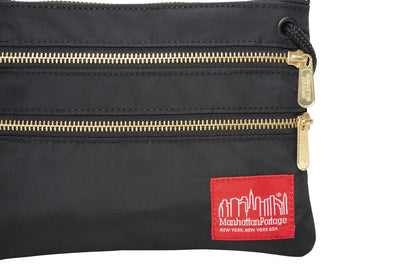 Triple Zipper Label Pouch With Woven Label (SM) BLK/GLD - Manhattan Portage