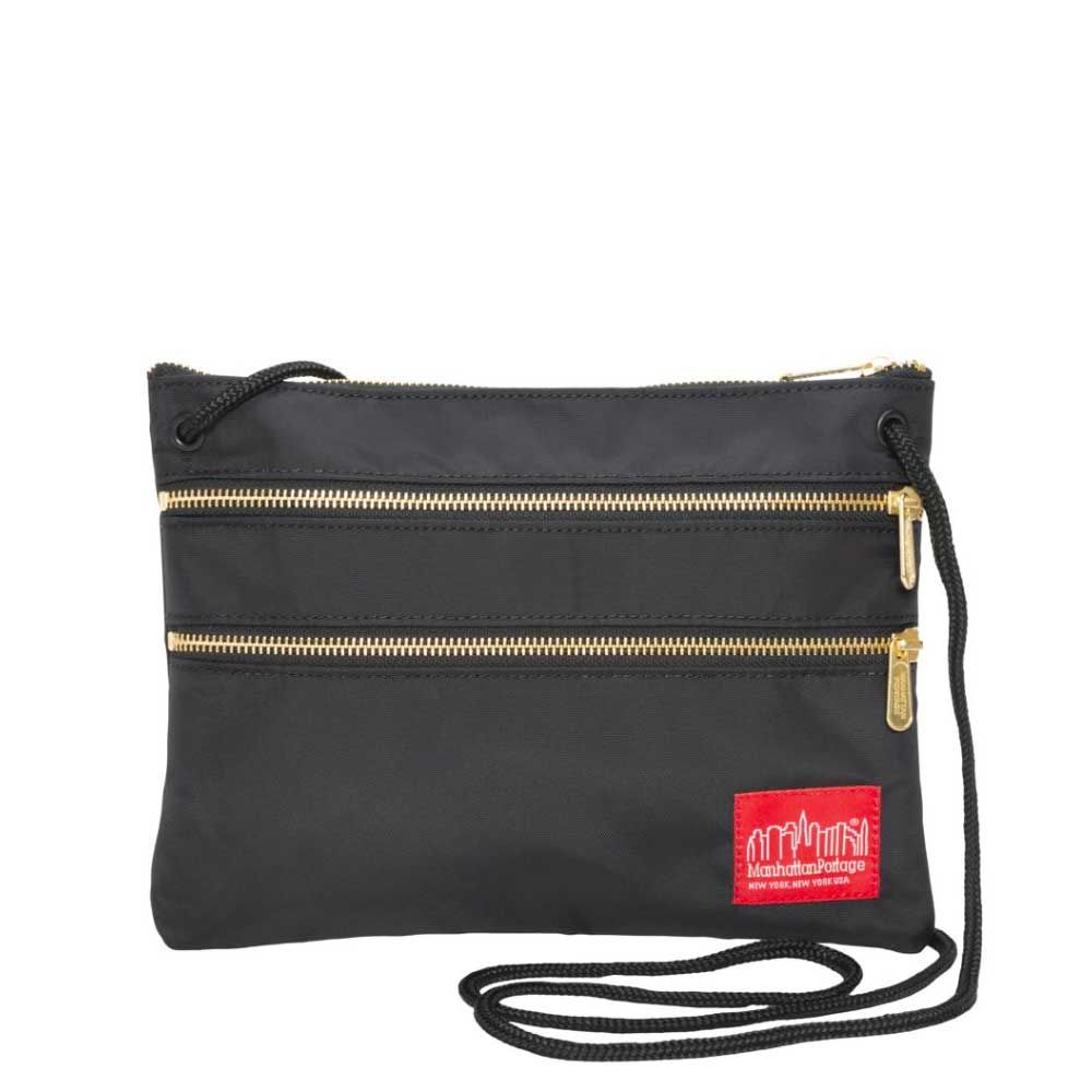 Triple Zipper Label Pouch With Woven Label (MD) BLK/GLD - Manhattan Portage