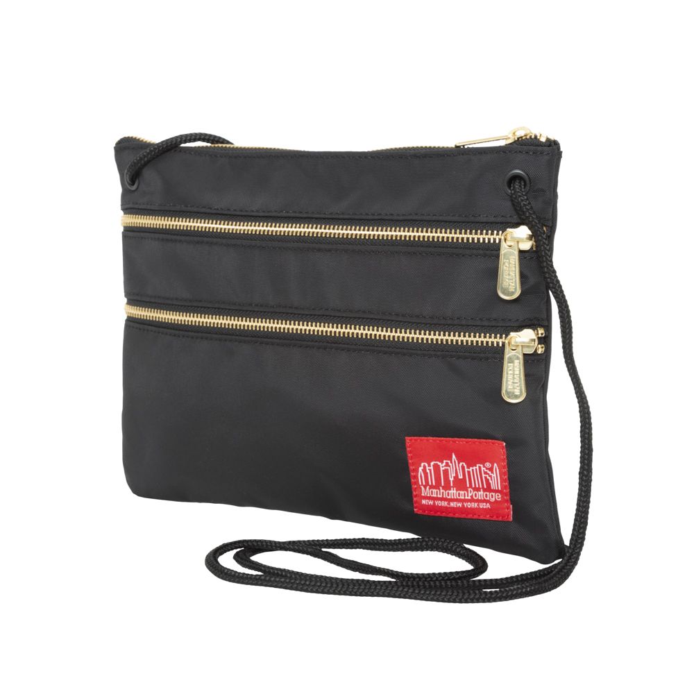 Triple Zipper Label Pouch With Woven Label (MD) BLK/GLD - Manhattan Portage