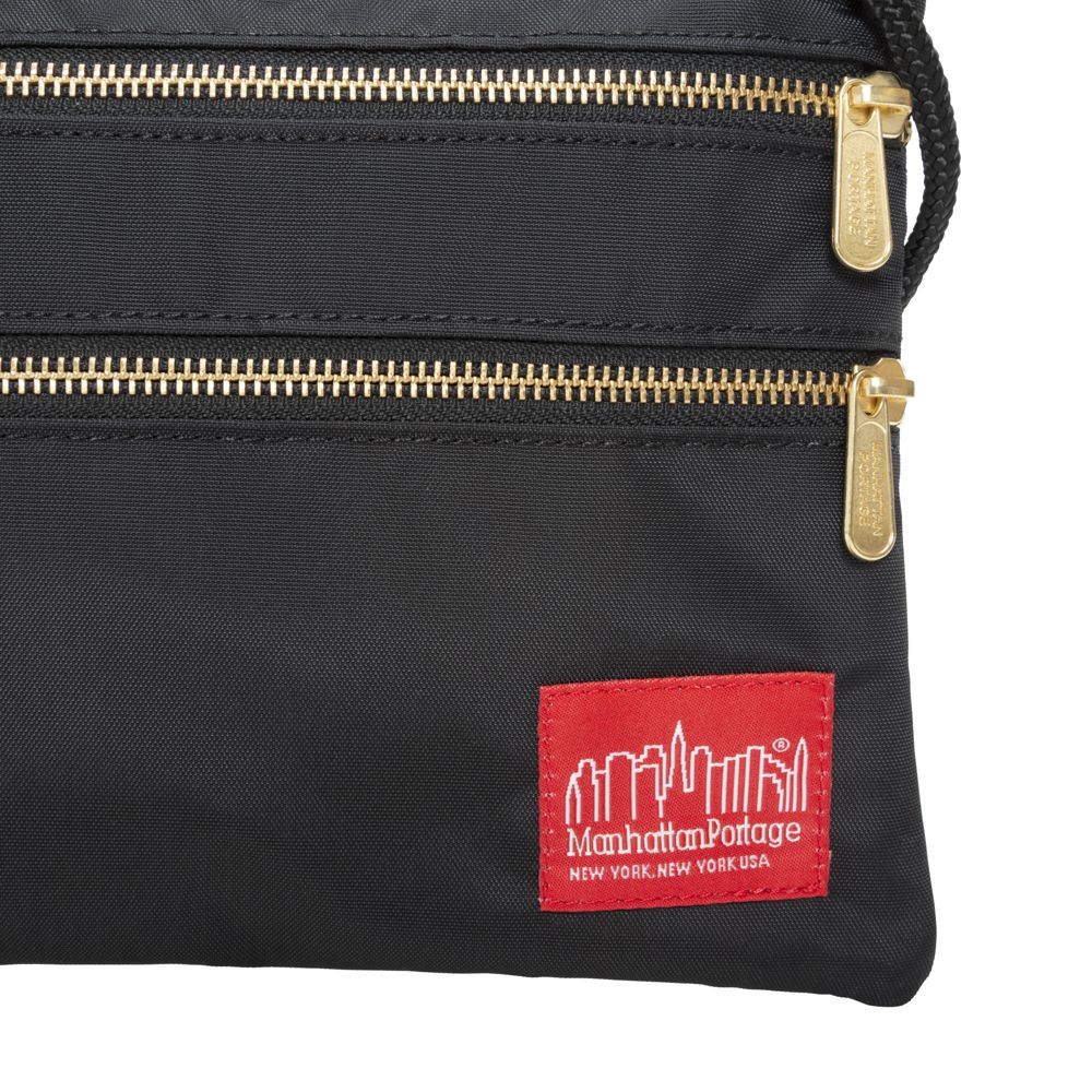 Triple Zipper Label Pouch With Woven Label (MD) BLK/GLD - Manhattan Portage
