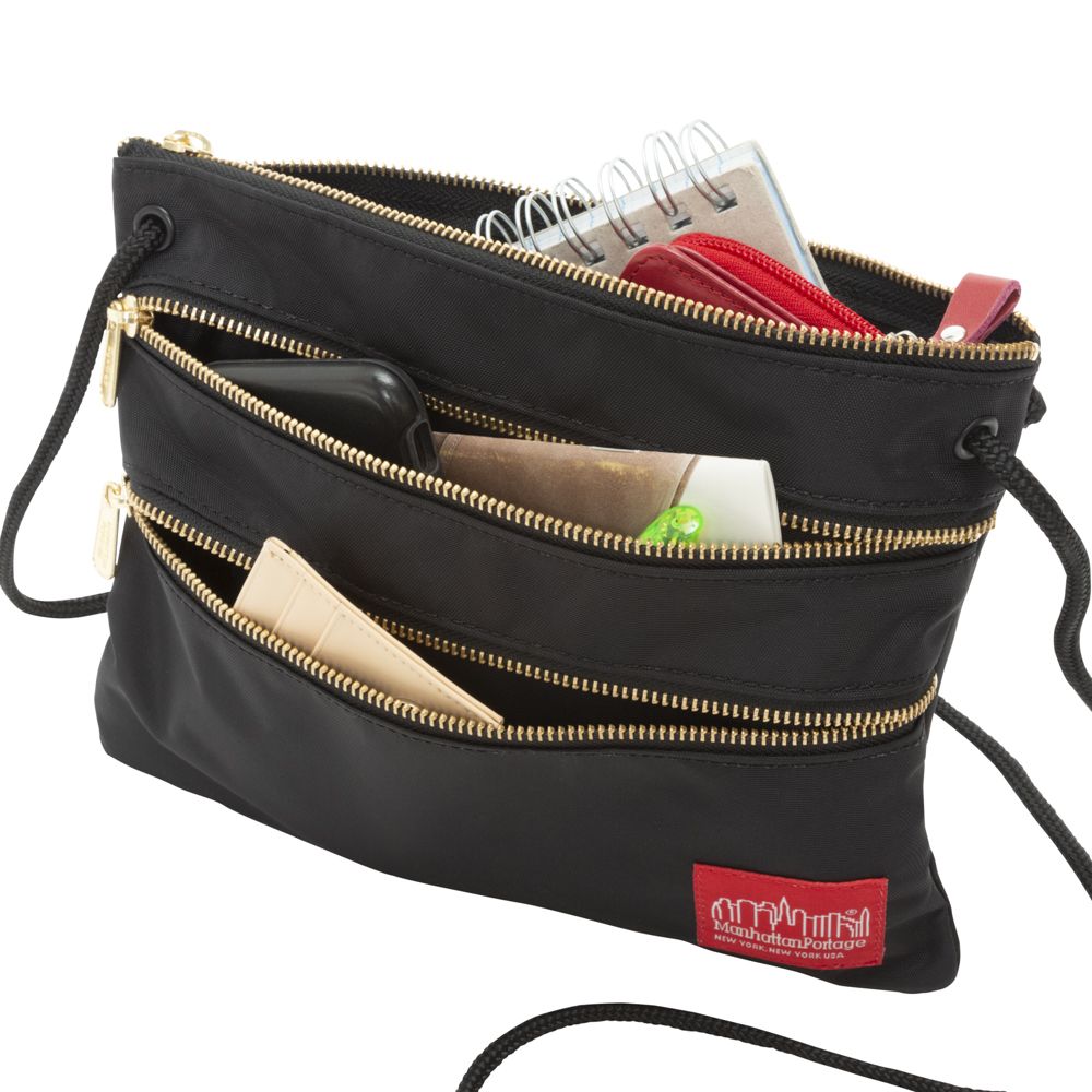 Triple Zipper Label Pouch With Woven Label (MD) BLK/GLD - Manhattan Portage
